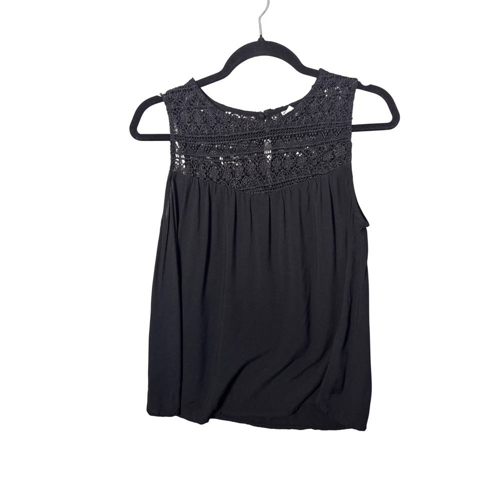 Old Navy Womens Tank Top XS Black Lace Yoke Sleeveless Boho Romantic Blouse